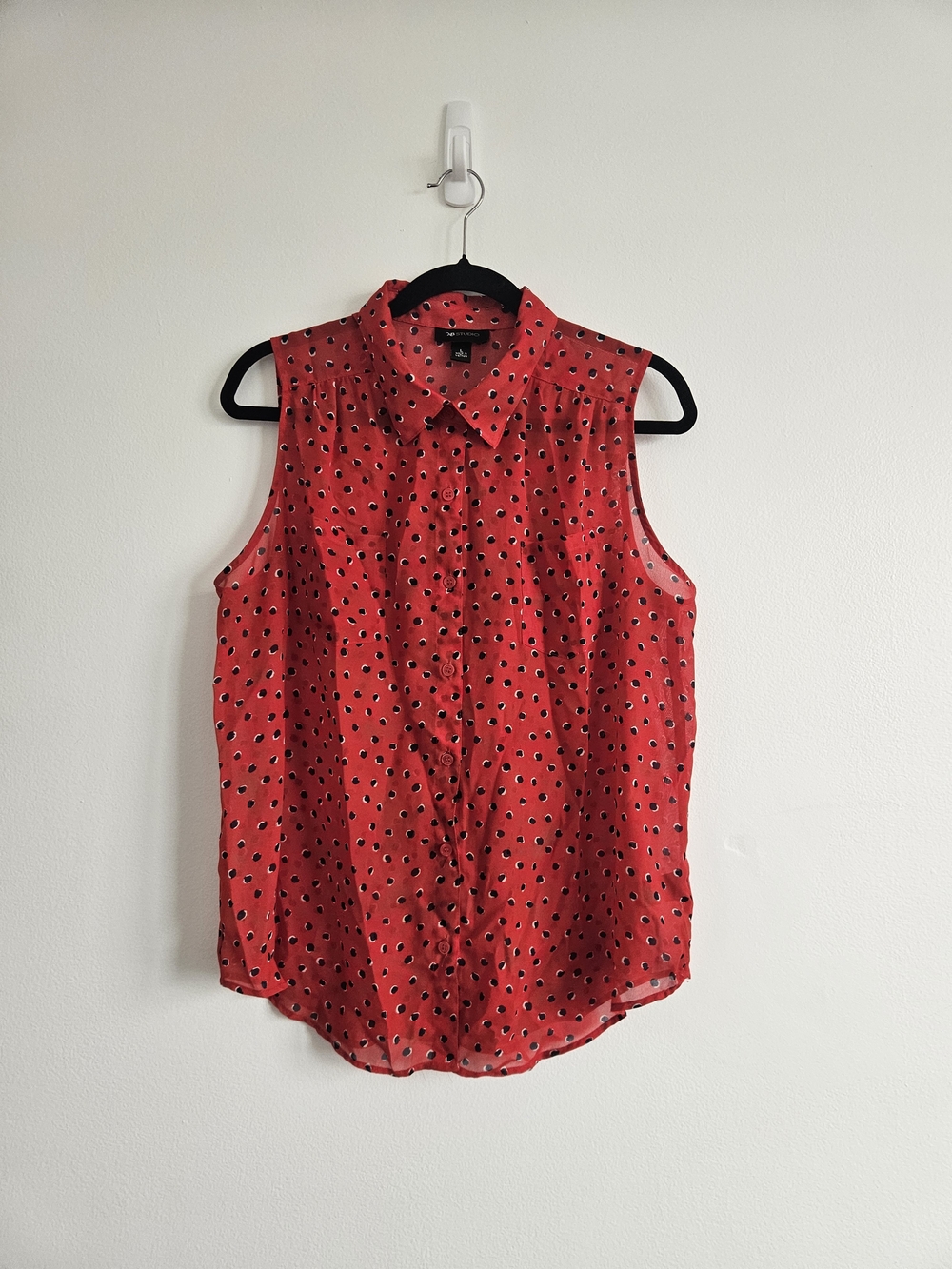 AB Studio  Large Sheer Red Dots White Black Sleeveless